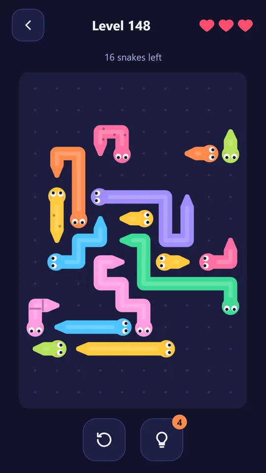 A board with many snakes already freed